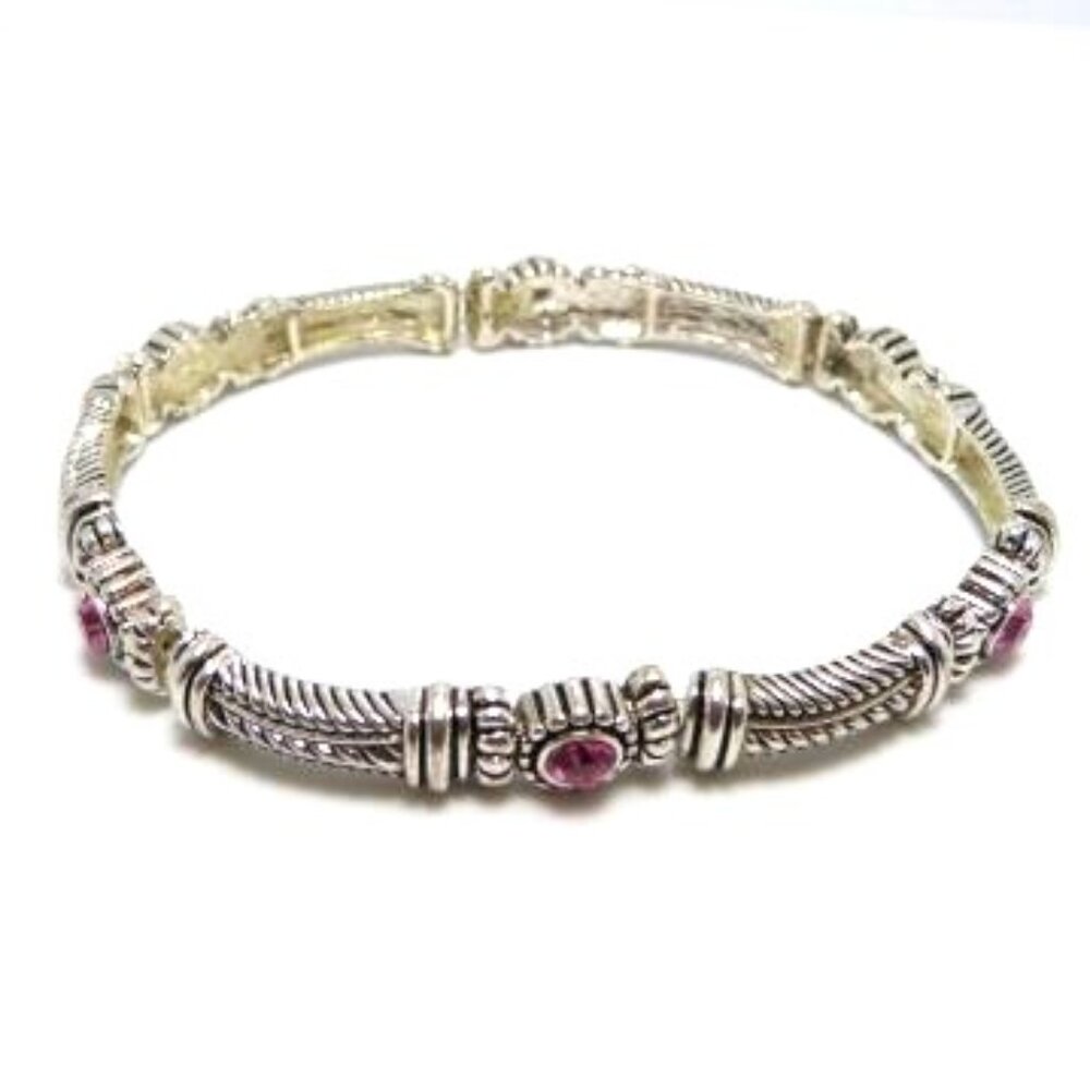 Vintage Pink Rhinestone Sterling Silver Bracelet